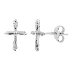 Cross Stud Earrings - Silver